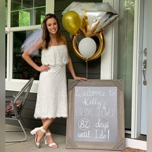 White strapless midi lace Lulus dress